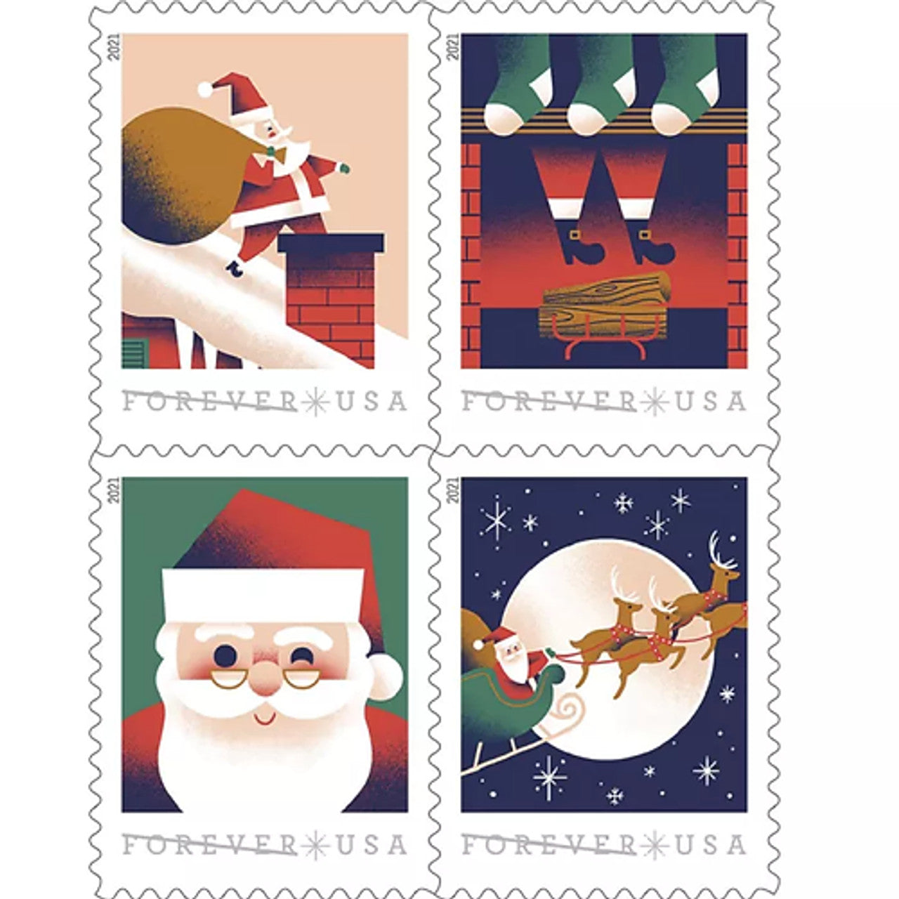 A Visit from St. Nick 2021 Forever Stamps (5 Booklets of 20 - 100 Total)