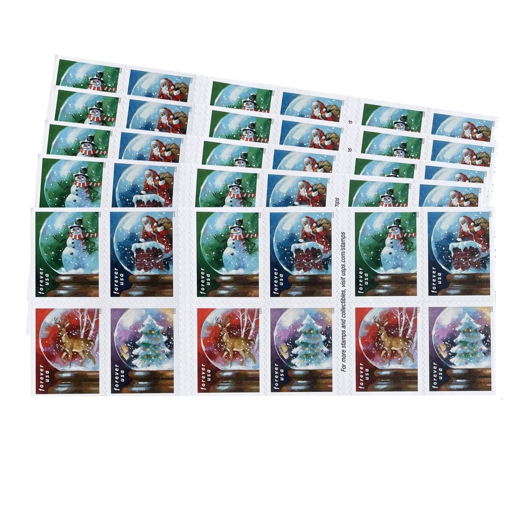 Snowglobe Christmas USPS Forever Stamps - 5 Booklets of 20 (100 total)