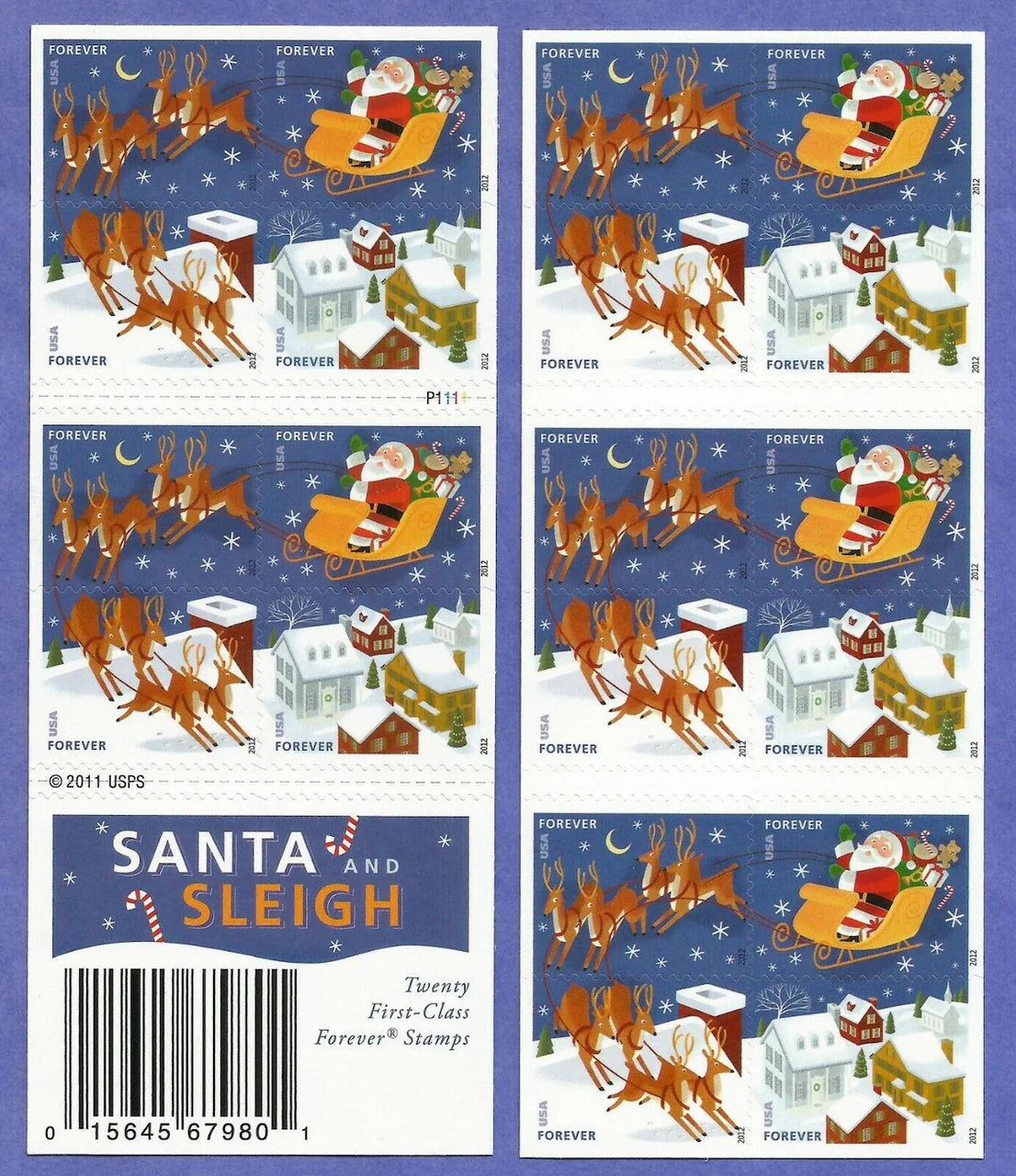 Santa and Sleigh Forever Stamps (One Booklet of 20)