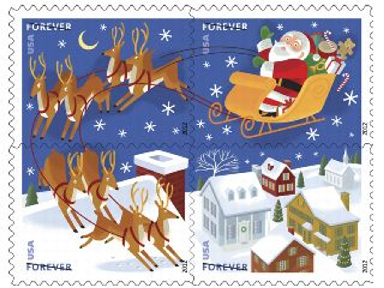 Santa and Sleigh Forever Stamps (5 Booklets of 20 - 100 total)